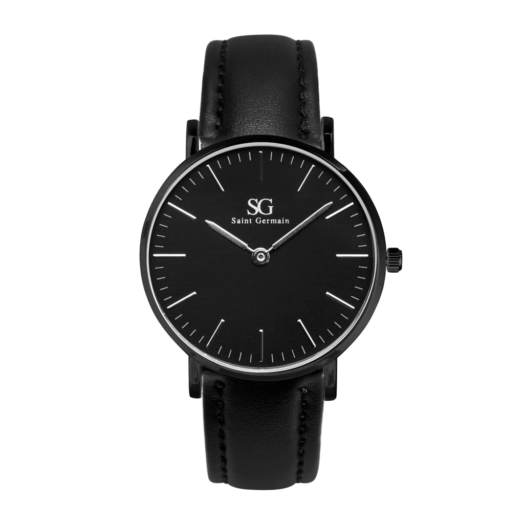 Relógio Saint Germain Minimalista Preto – Pulseira com Acabamento em Couro